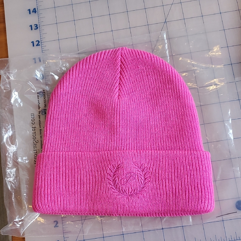 NWT Pink Beanie with Embroidered Logo